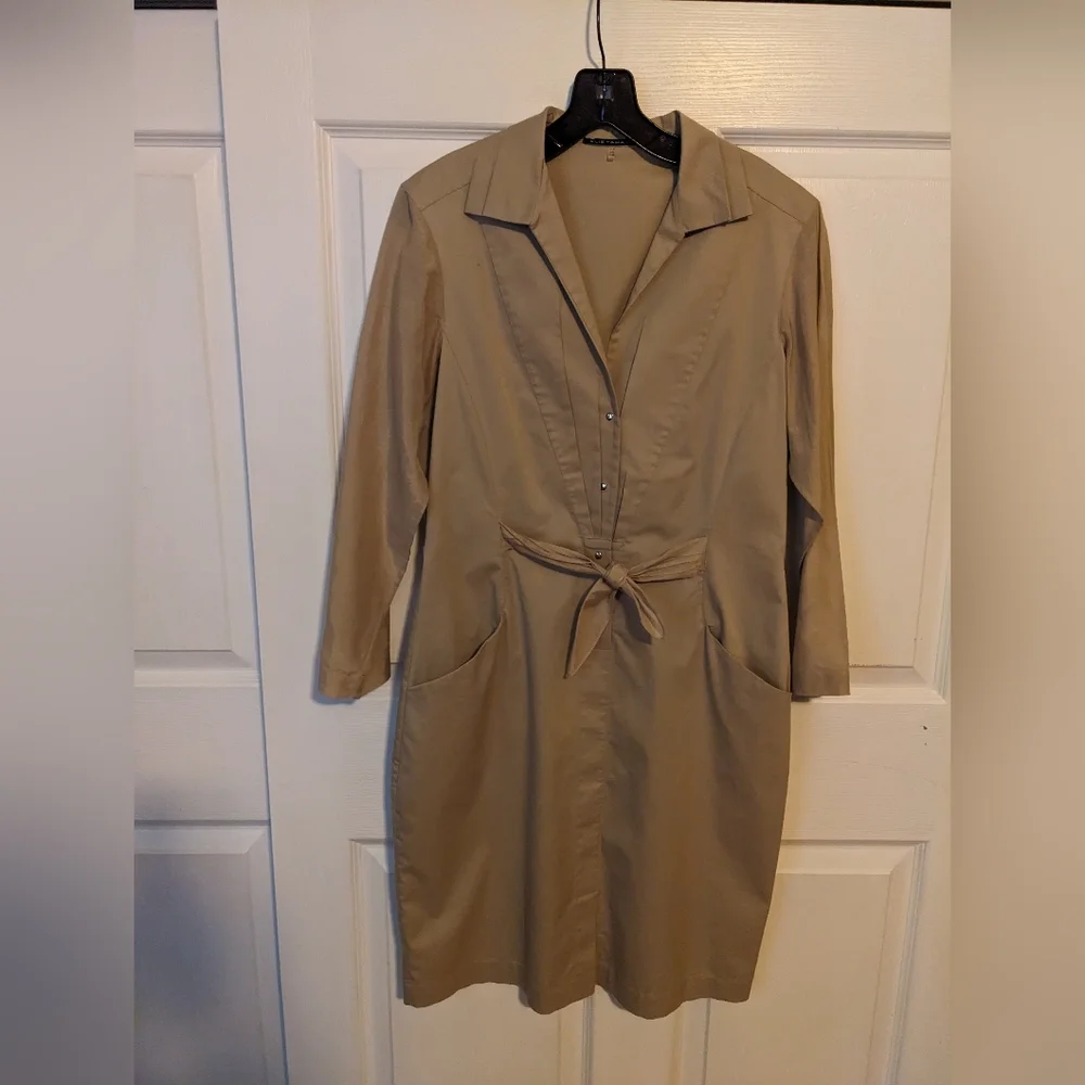 Elie Tahari Khaki Tie Waist Shirt Dress, Sz 8 - Picture 2 of 8